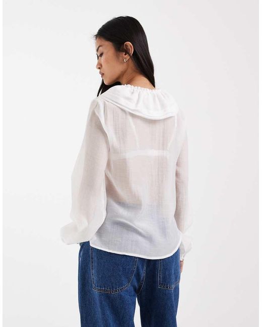 ONLY White Tie Front Blouse With Ruffle Detail