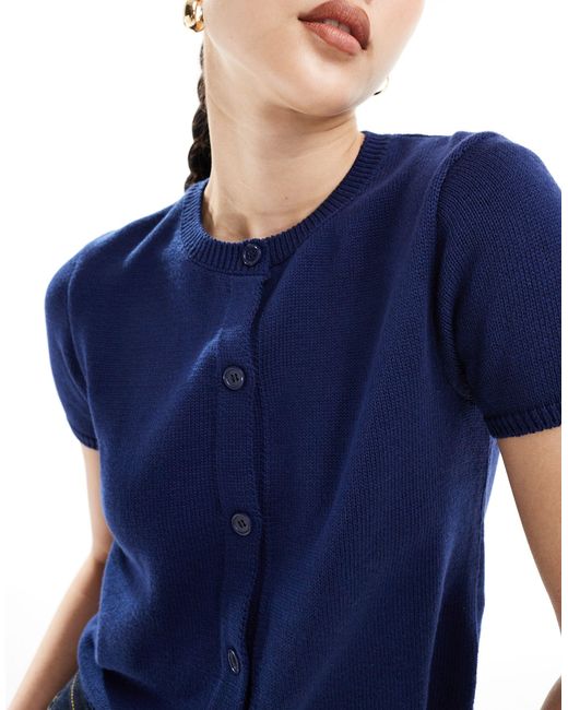 ASOS Blue Knitted Short Sleeve Cardigan