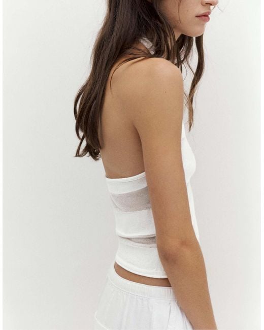 Top dos nu transparent - beige Pull&Bear en coloris White
