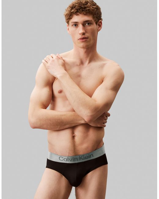 Calvin Klein – 3er-pack elastische mikrofaser-slips in Black für Herren