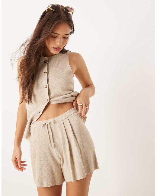 ASOS Natural Linen Blend Knitted Short Co-ord