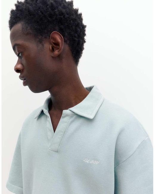 Pull&Bear Blue Short Sleeve Piqué Polo Shirt for men