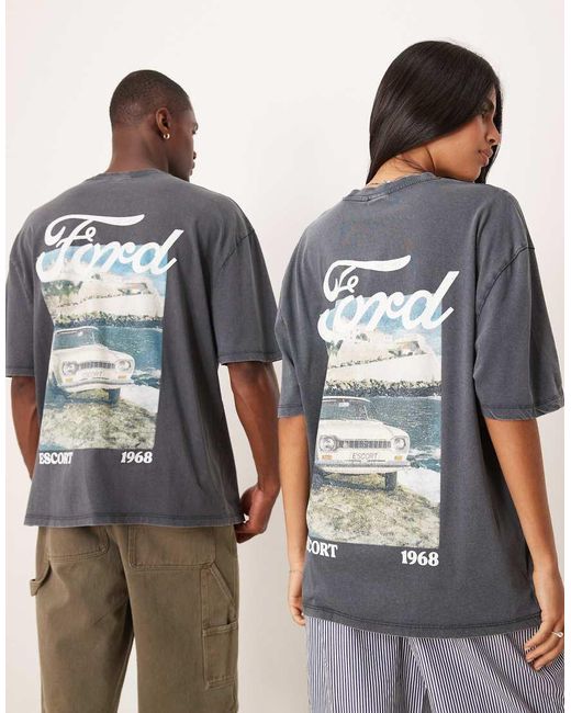 ASOS Uniseks Oversized T-Shirt Met Ford-Prints in het Blue