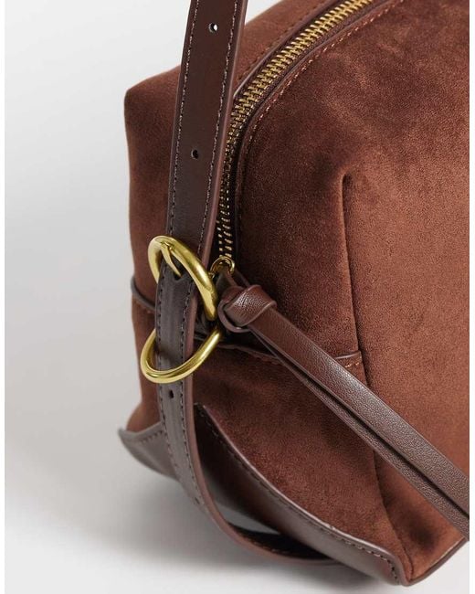 New Look Brown Faux Suede Barrel Shoulder Bag