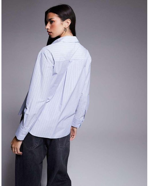 River Island Gestreept Overhemd Met Siersteentjes Aan De Boord in het Blue