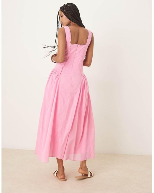 ASOS Pink Prairie Square Neck Midaxi Sundress With Dropped Waist