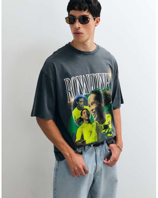 ASOS White Oversized Tee With Ronaldinho Print for men