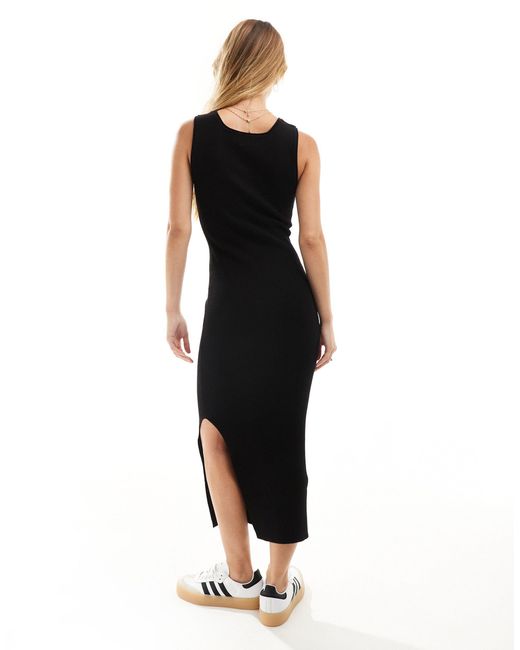 Mango Black Sleeveless Midi Jersey Dress