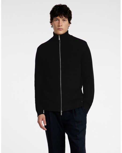 SELECTED Black 100% Cotton Zip Thru Knit Cardigan for men