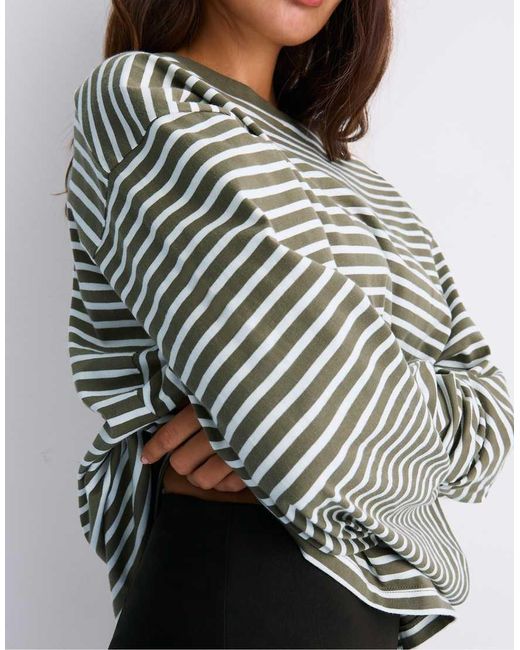 Stradivarius Gray Oversize Striped Long Sleeve T-shirt