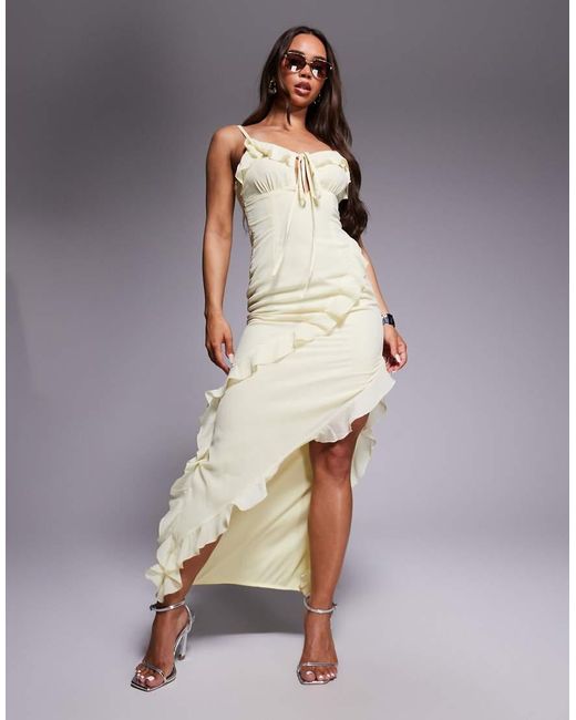 Missy Empire Yellow Cami Frill Trim Asymmetric Hem Side Split Maxi Dress