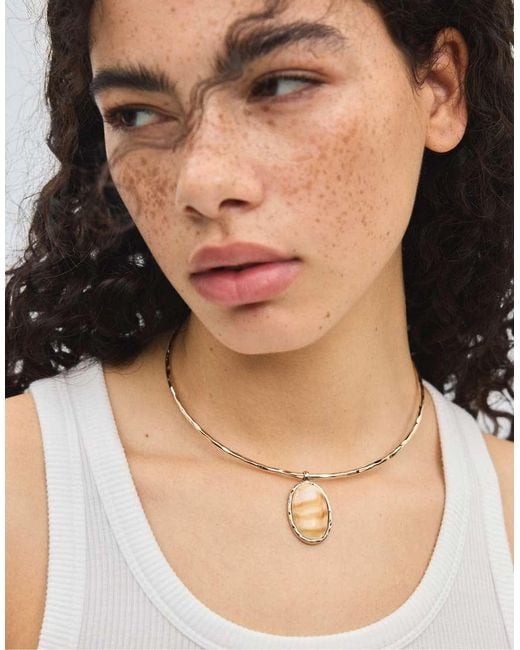 Stradivarius White Double Necklace Set With Pendant