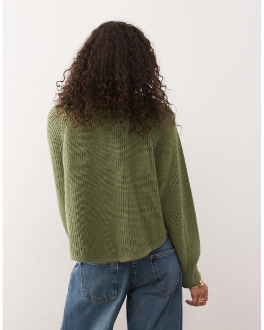 Collusion Green Raglan Button Up Knit Sweater