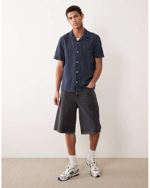 ASOS Blue Regular Fit Linen Blend Stripe Shirt for men