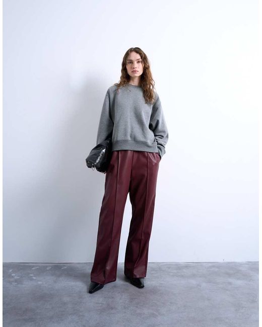TOPSHOP White Faux Leather Wide Leg jogger With Pinseam Detail