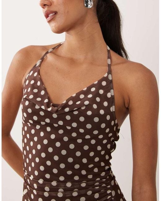 New Look Brown Polka Dot Halter Neck Mini Dress