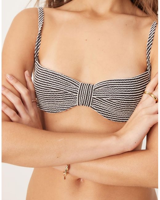Free Society Brown Crinkle Stripe Knot Front Underwire Bikini Top