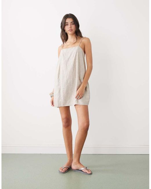 Monki White Linen Blend Cami Mini Dress With Pockets