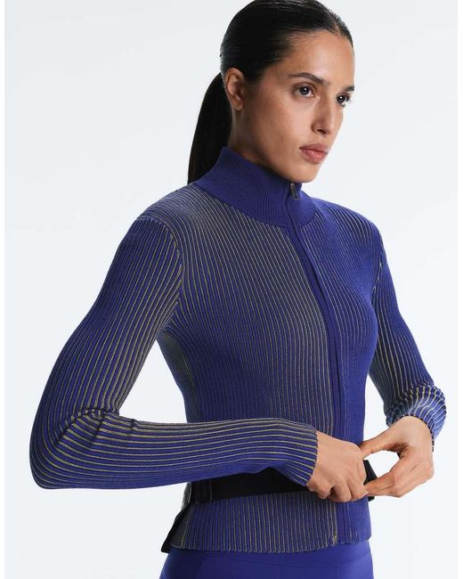 Oysho Blue Fitted Rib-knit Jacket