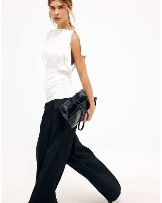 NA-KD White Split Sleeve Button Top