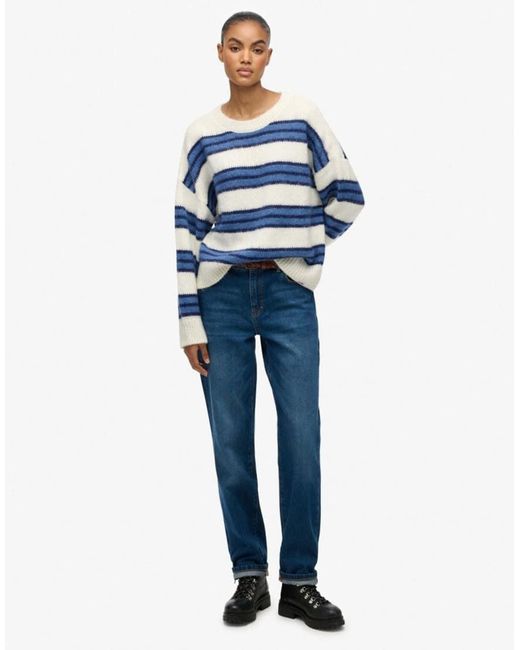 Superdry Blue Slouchy Brushed Stripe Knit Jumper