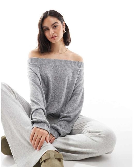 Bershka Gray Off The Shoulder Knit Top