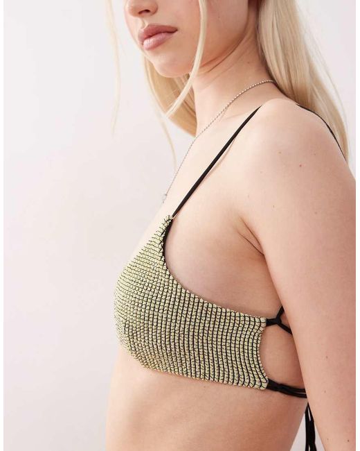 Lioness Pink Paseo Canyon Mix And Match Contrast Lace Up Back Scoop Front Textured Bikini Top