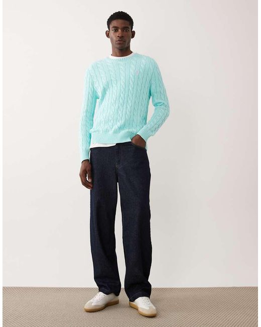 Polo Ralph Lauren Green Long Sleeve Icon Logo Cable Knit Sweatshirt for men