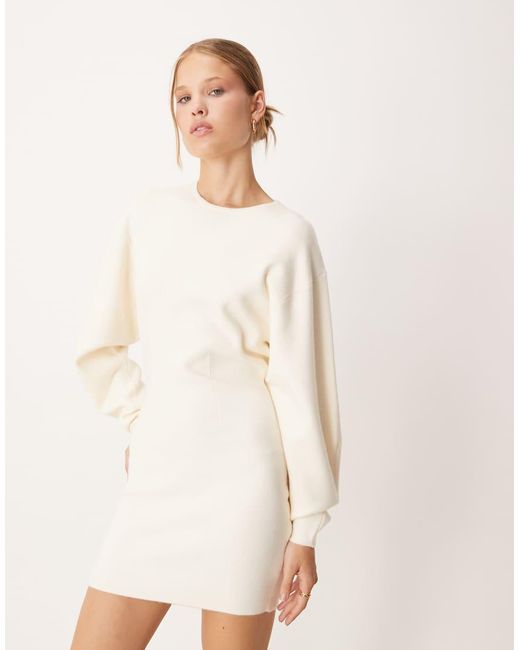 Gina Tricot Natural Long Sleeve Shaped Sculpt Knitted Dress