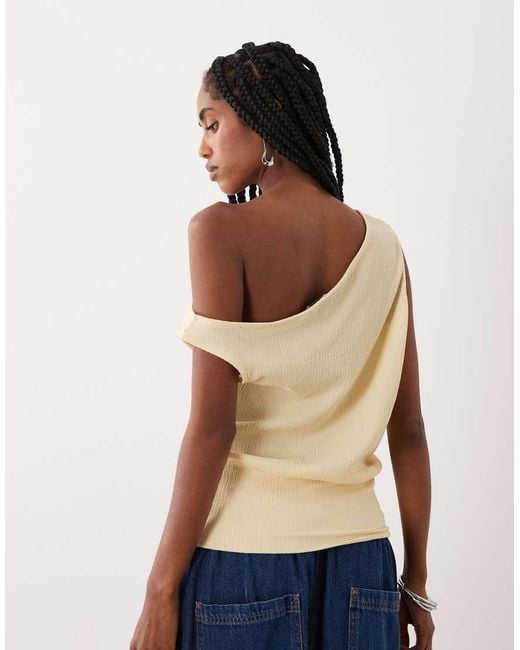 ASOS Natural Textured Off Shoulder With Cinched Waist Top