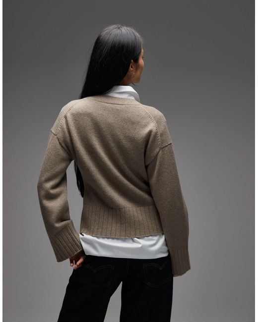 & Other Stories Gray Wool Blend Cardigan With Cinched Waist And Volume Sleeves