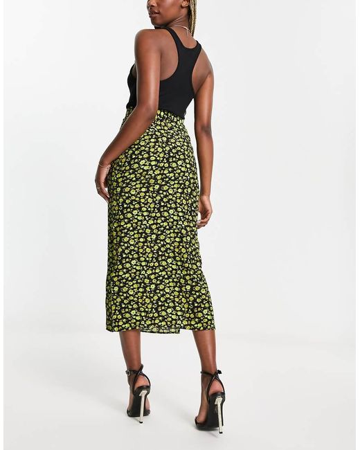 Whistles Green Button Side Midi Skirt