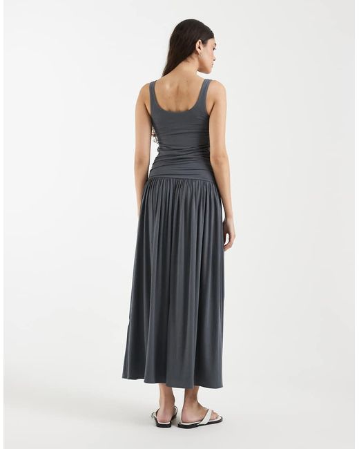 & Other Stories Blue Fitted Bodice Maxi Jersey Dress