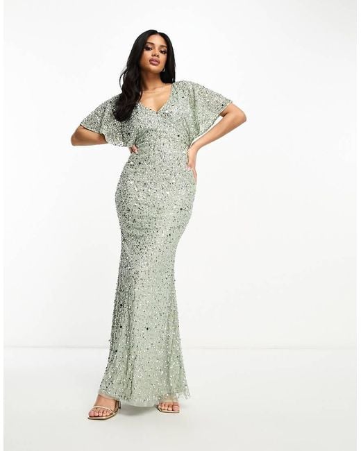Beauut White Bridesmaid Embellished Maxi Dress With Flutter Sleeve