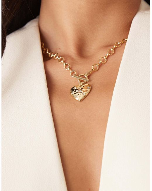 ASOS Natural Chain Necklace With T-bar Heart Pendant