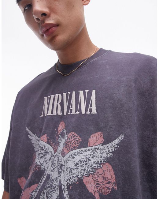 T-shirt super oversize slavato con stampa "nirvana" con angelo di Topman in Purple da Uomo