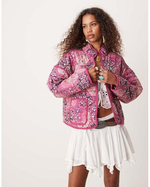 Free People Pink Paisley Patchwork Quilted Jacket