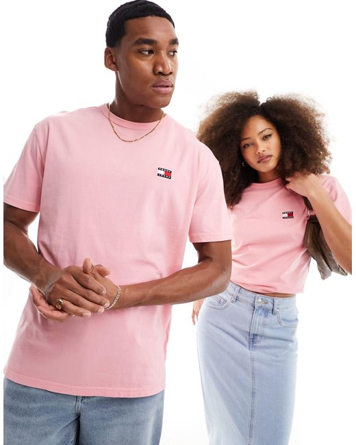 T-shirt unisex vestibilità classica slavato con stemma del logo di Tommy Hilfiger in Pink