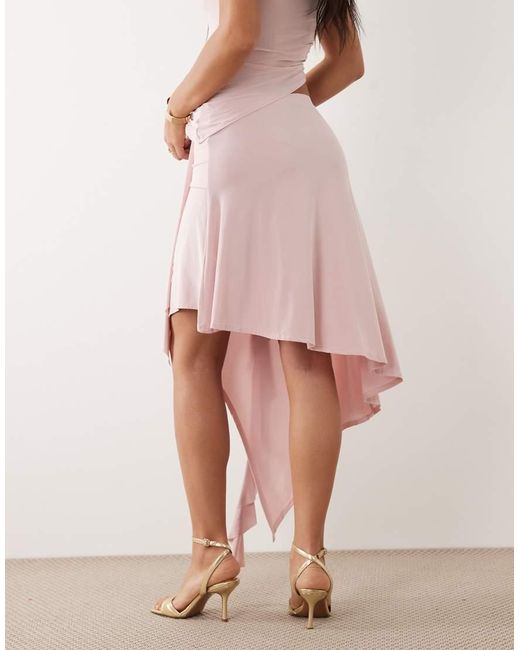 ASOS Pink Slinky Hanky Hem Midi Skirt With Hardware
