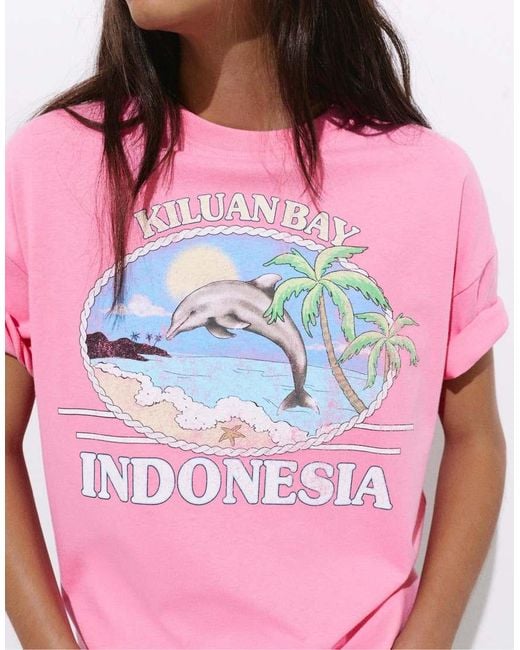 Pull&Bear Pink Indonesia Dolphin Graphic T-shirt