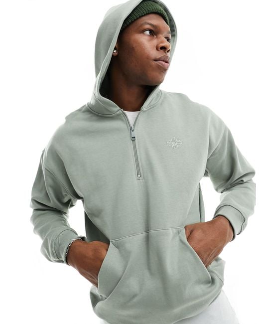 The Couture Club Gray Emblem Half Zip Hoodie for men