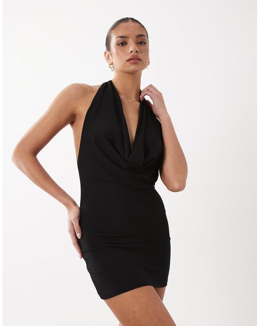 Flook Black The Label Aurella Knitted Cowl Neck Mini Dress