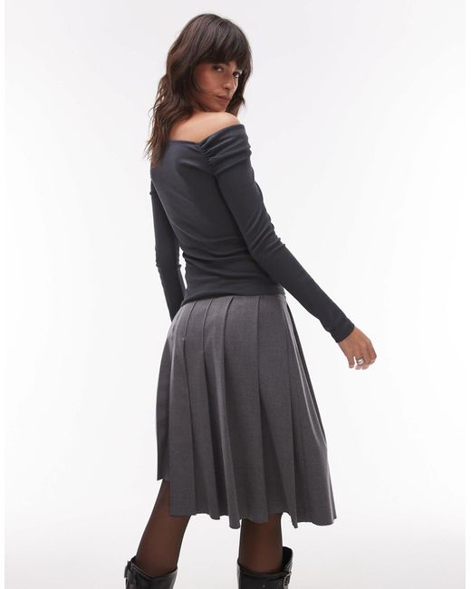 TOPSHOP Blue Twist Off Shoulder Top