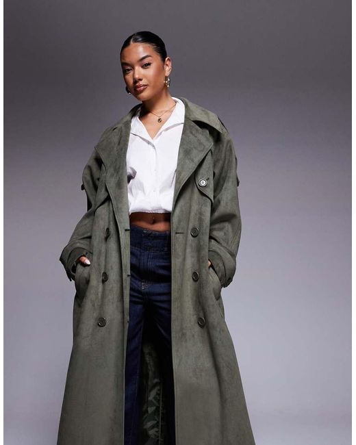 Aria Cove Gray Faux Suede Trench Maxi Trench Coat
