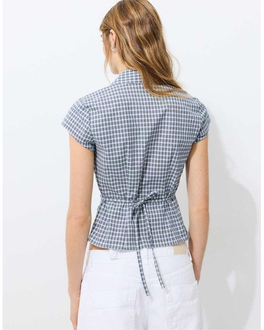 Stradivarius Blue Short Sleeve Under-bust Seam Shirt