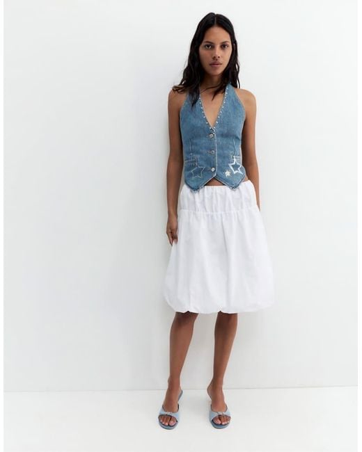 Pull&Bear Blue Star Print Denim Waistcoat