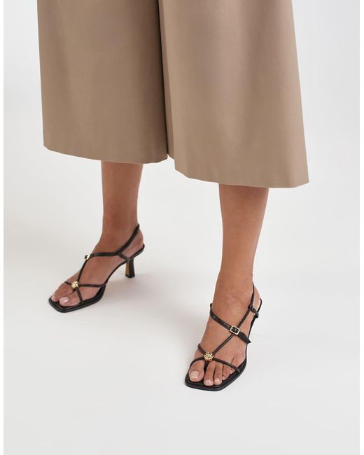Dolce Vita Natural Mylee Strappy Mid Heel Sandals With Gold Hardware