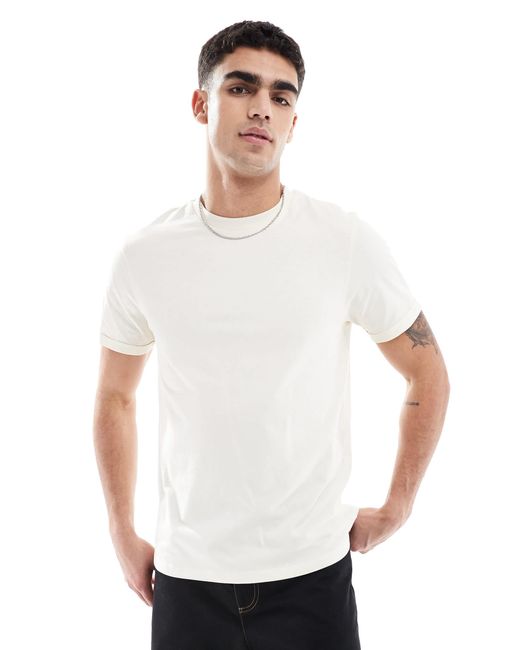 ASOS White Essentials Roll Sleeve T-shirt With Crew Neck for men