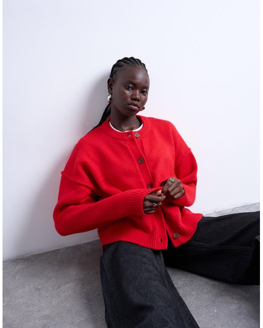 Gilet décontracté en maille à coutures apparentes TOPSHOP en coloris Red