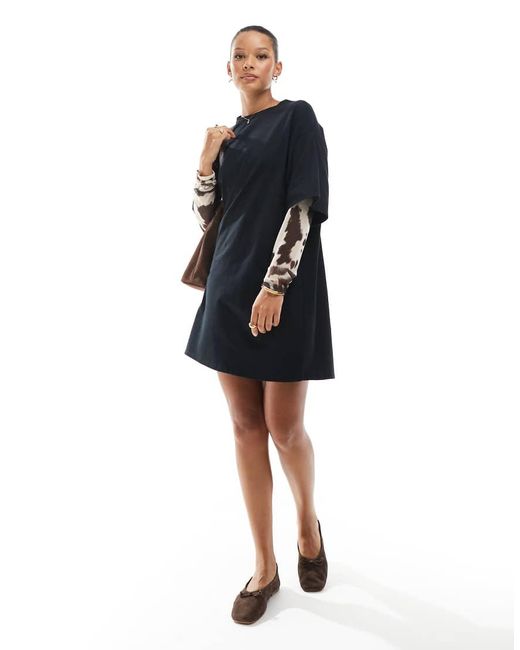 ASOS Blue 2 In 1 T-shirt Mini Dress With Cow Print Sleeves